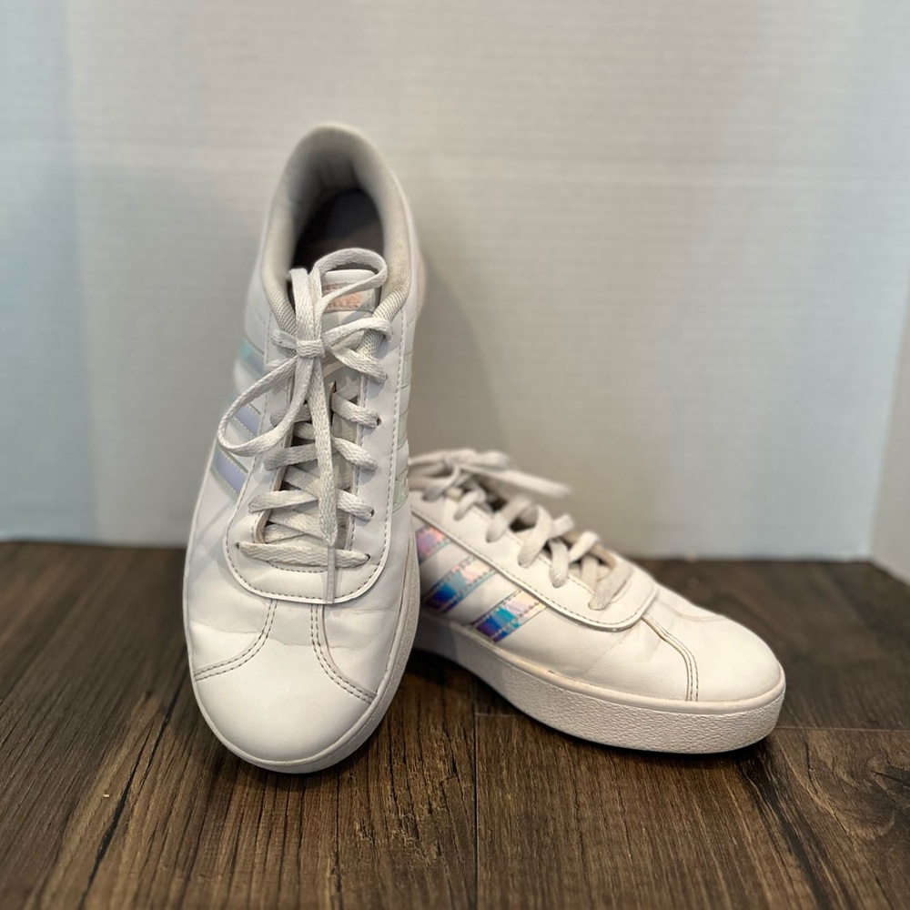 Adidas White Rainbow Iridescent F36384 Sneaker Shoe Youth Size 5
